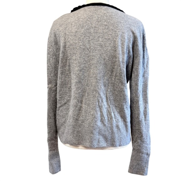 SANDRO Alisson  sz L / 3 V-Neck Sweater Wool Cashmere Grey Black White Soft - Picture 4 of 12